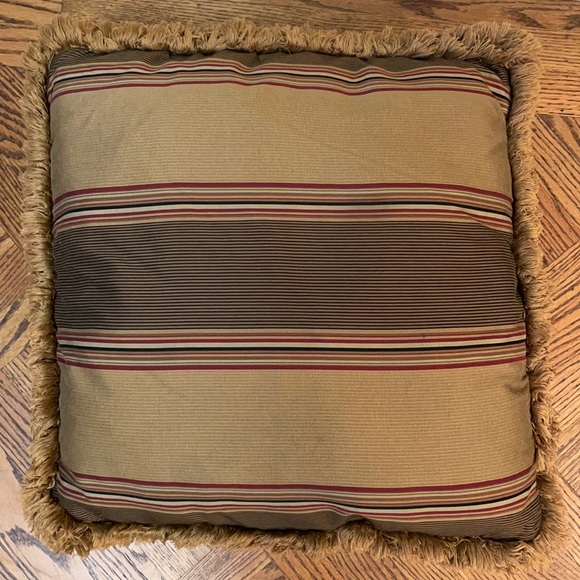 Two custom pillows, striped, gold fringe - Picture 1 of 3